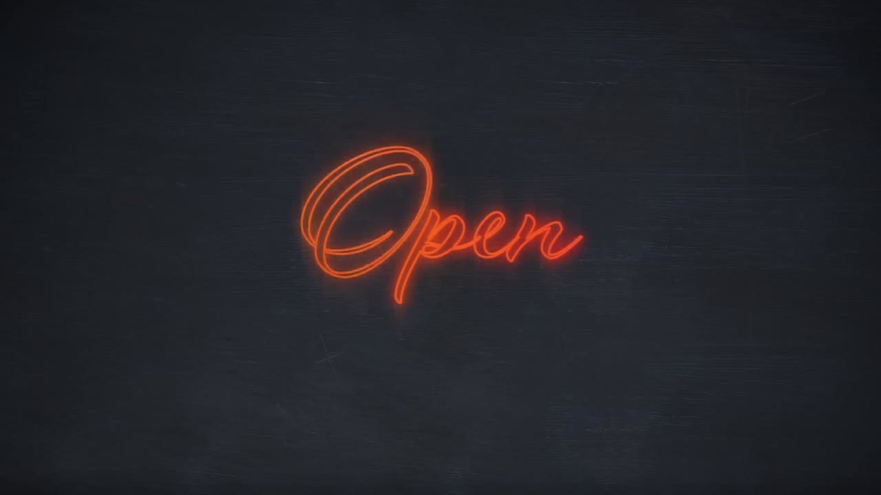 letrero abierto en neón rojo sobre fondo negro