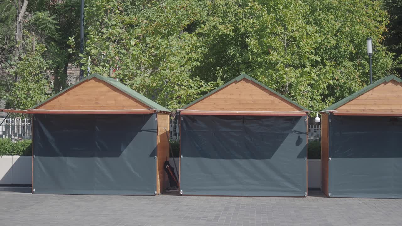 Closed Market Stalls with Wooden Roofs