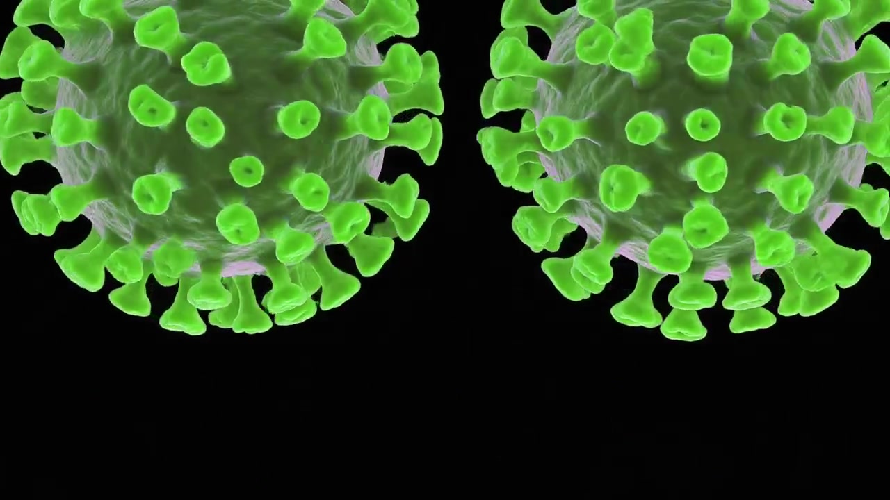 3D Animation of Green Coronavirus Cells Releasing Particles