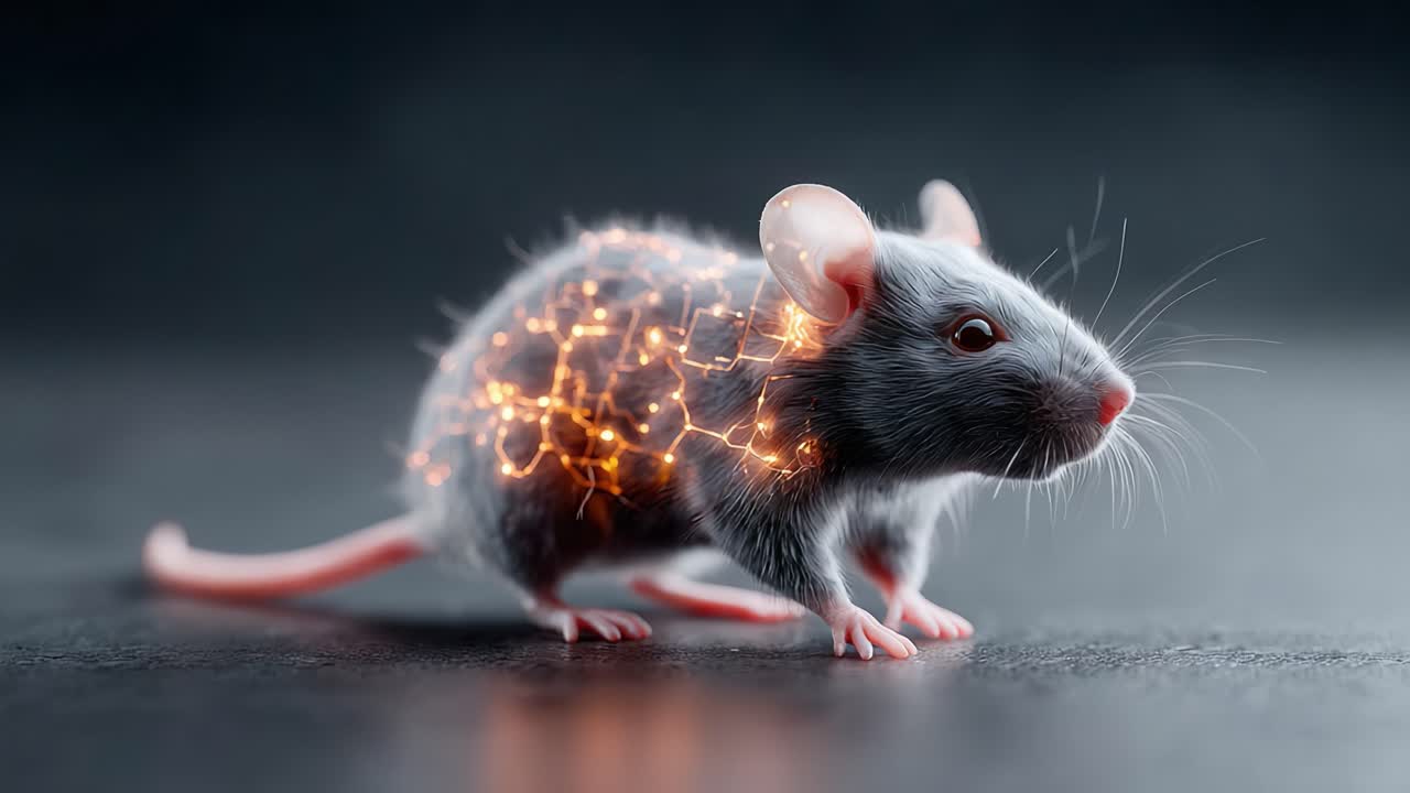 A Captivating View of a Digitally Enhanced Mouse with a Glowing Network Wrapped Around Its Body, Showcasing the Intricate Connection Between Nature and Technology
