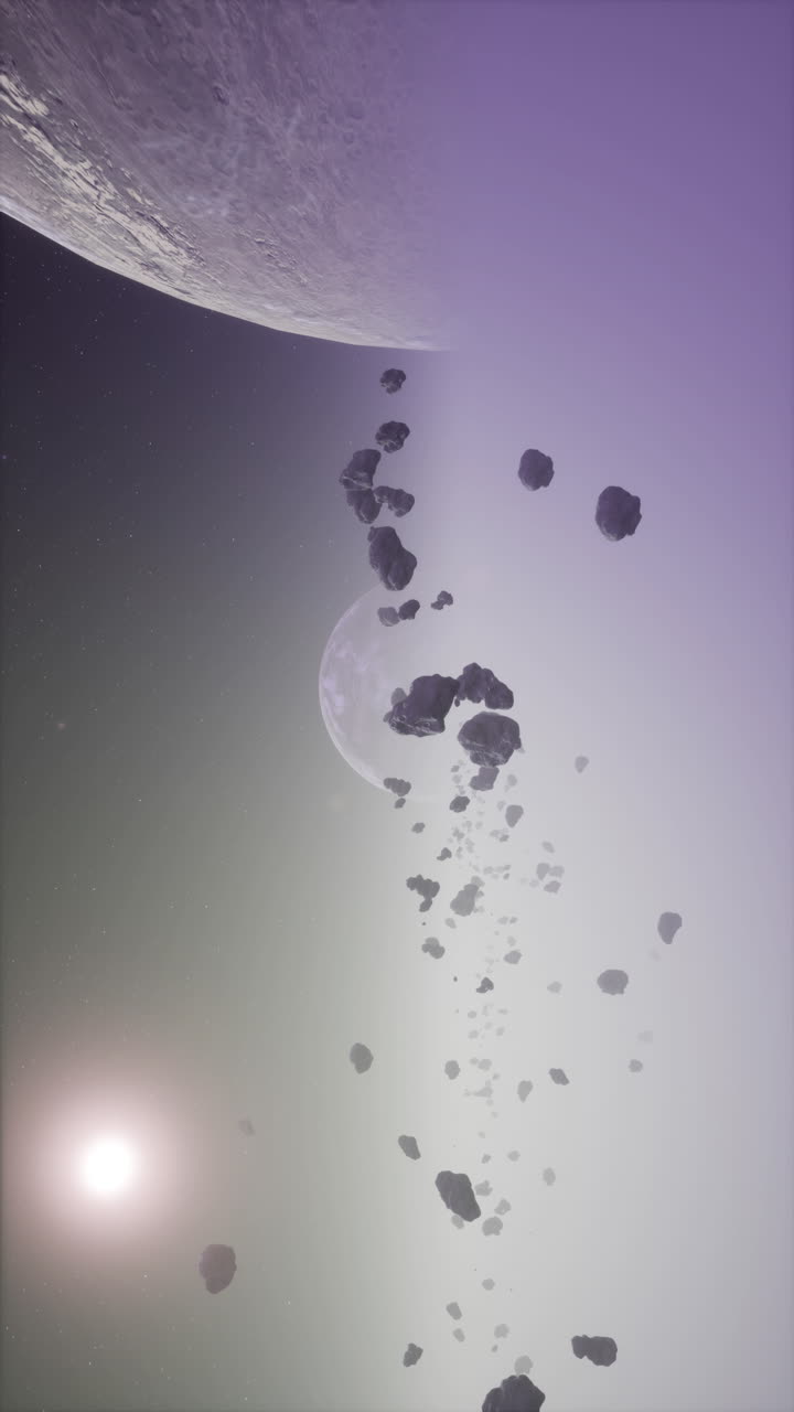 asteroides cayendo hacia un planeta en el espacio