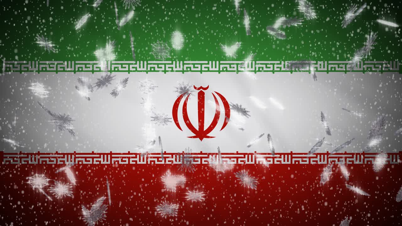 Iran flag falling snow loopable, New Year and Christmas background, loop