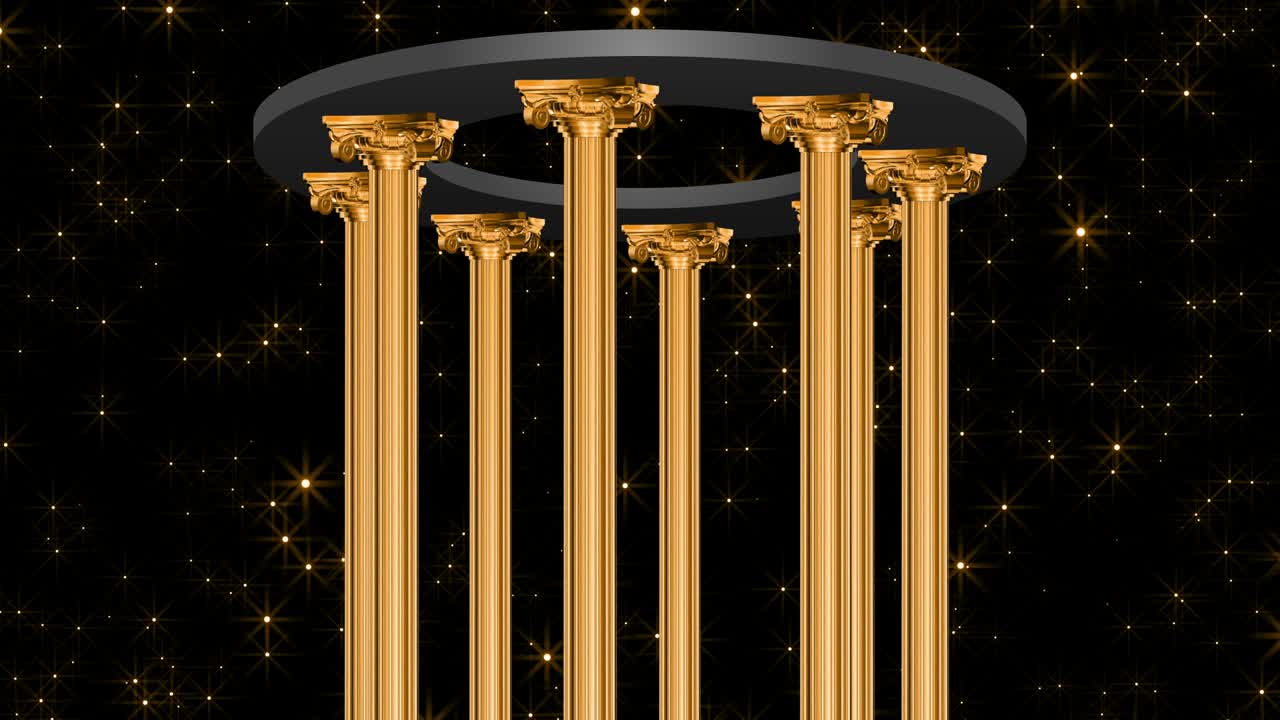золотые колонны, круглая вращающаяся ротонда.