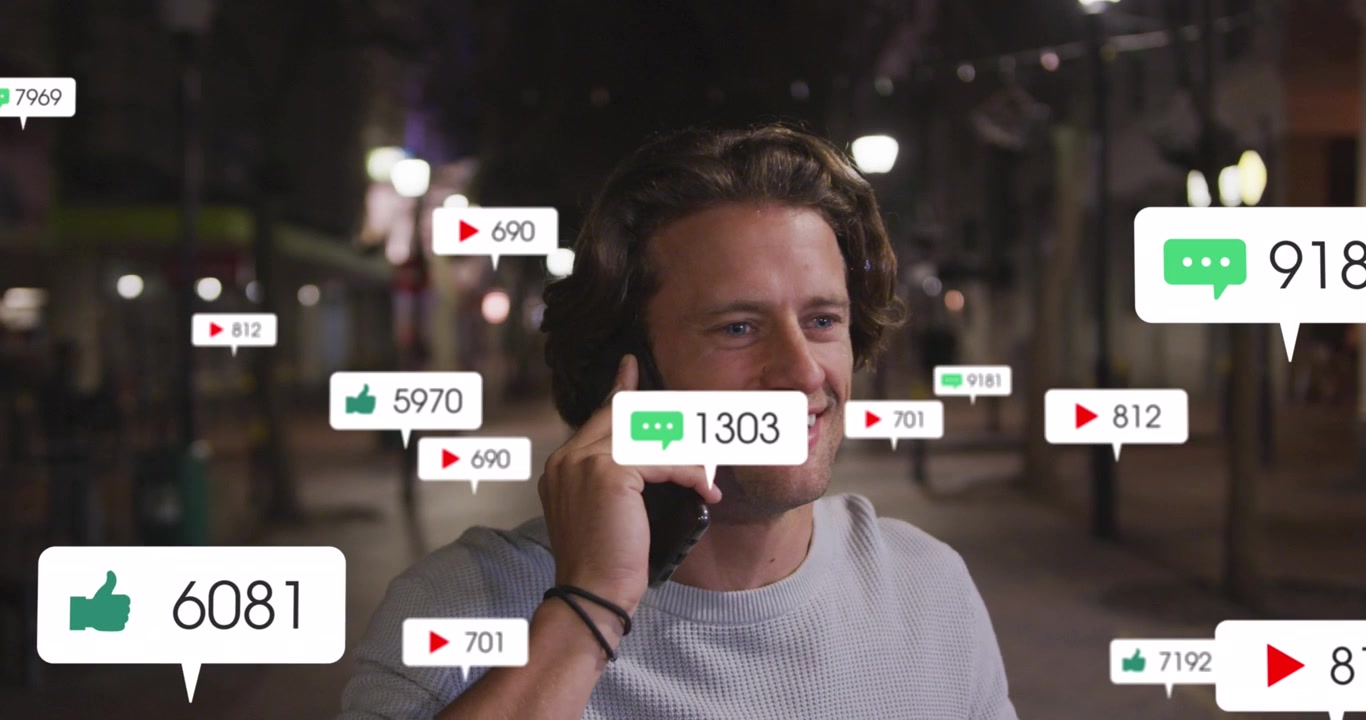 Social media concept with icons and increasing numbers highlights networking growth.