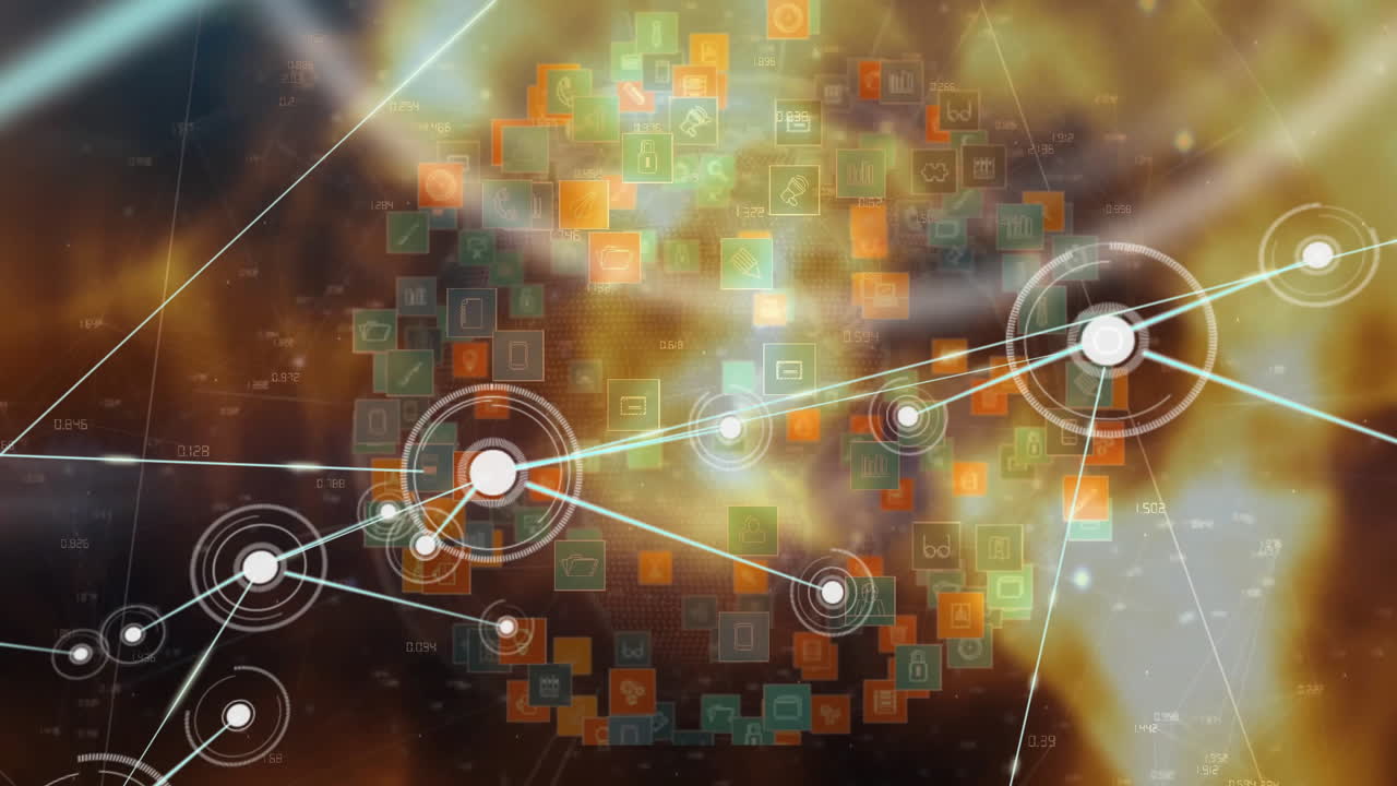 Processing data and connections in colorful digital network animation background