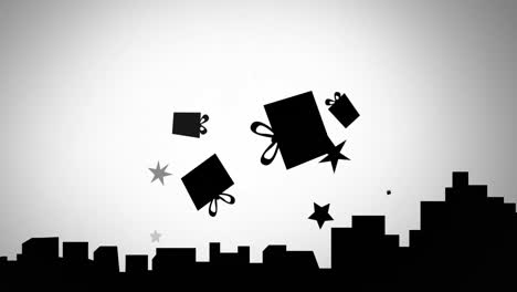 animation of shapes and presents moving over white background