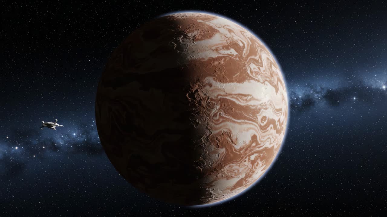 A Stunning Visualization of a Beautiful Planet Surrounded by Stars, Showcasing Dynamic Colors and Intriguing Patterns Across Its Surface in Cosmic Space