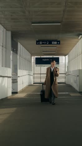 woman walking through train station