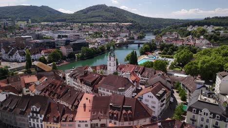 switzerland olten europe medieval old town square aerial drone swiss alpine