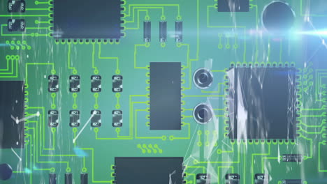 animación del procesamiento de datos en una placa de circuitos informáticos