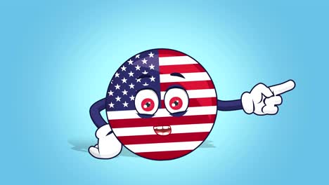 cartoon usa icon flag united states of america happy right pointer with face animation