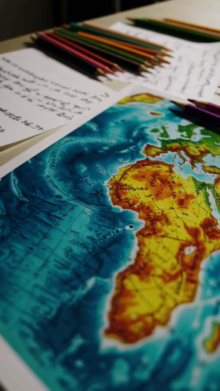Hand Drawn World Map with Colored Pencils