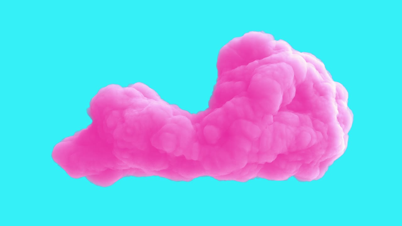 Nuvola rosa isolata su sfondo blu. Elemento artistico 3D realistico in stile stop motion moderno. Design grafico astratto minimale. Animazione cartoon in loop a tema moda.