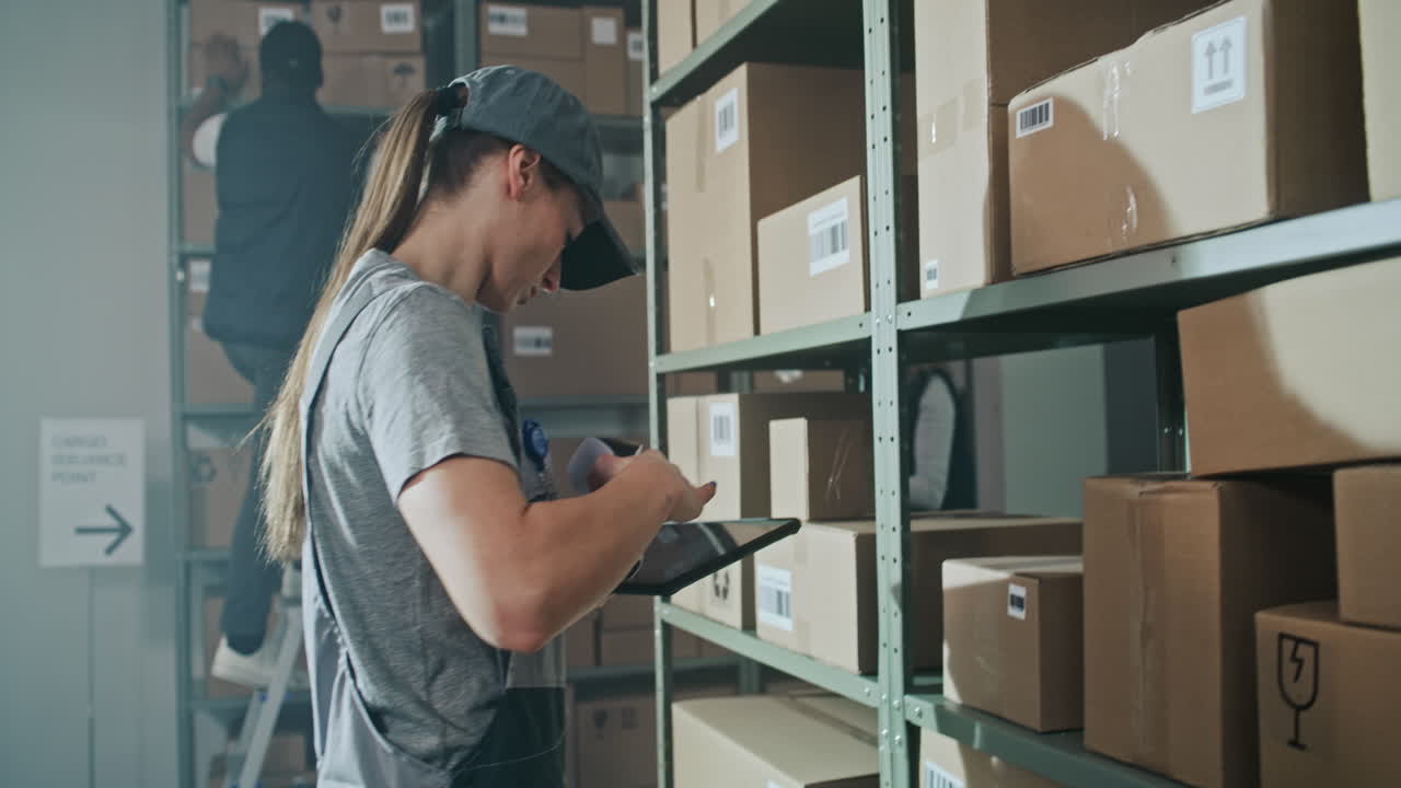 Warehouse worker scanning boxes