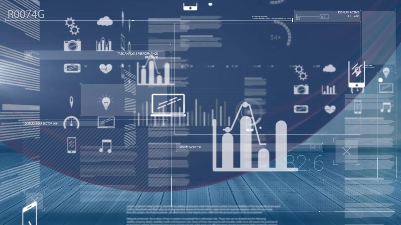 Animation of media icons over data processing