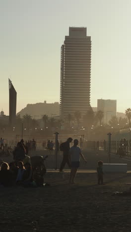 busy beach in sumer in vertical barcelona.