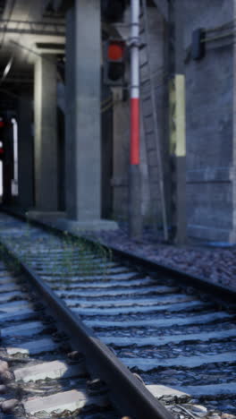 train tracks under a bridge