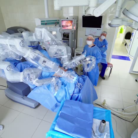 minimally invasive bariatric surgical innovation. surgery with machine arm surgeon in futuristic operation room