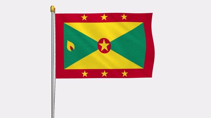 Loop-Video der Grenada-Flagge, die im Wind weht, Zeitlupenvideo in 4K, mit Alpha-Kanal.