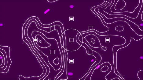 animación de escaneo de alcance con líneas de mapa topográfico en fondo púrpura