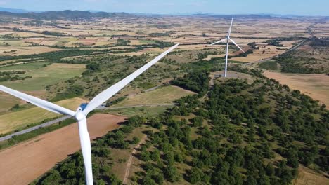 Aerial-Shot-of-Aeolian-generators-Doiran-Lake-Greece,-Footage