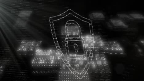 Animation-of-data-processing-and-padlock-on-black-background