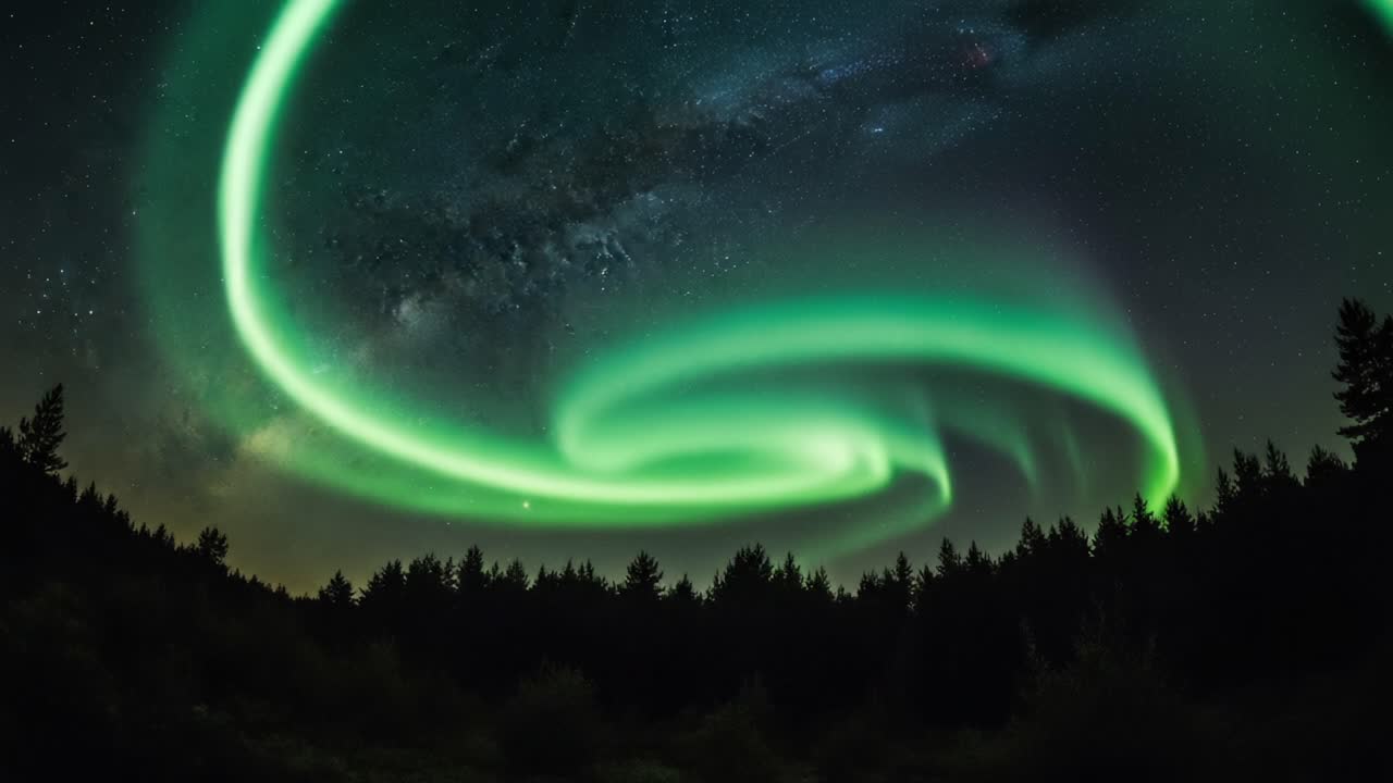 A Spectacular Display of the Aurora Borealis as it Dances Across the Night Sky, Illuminating the Forest with Vibrant Greens Against a Starry Backdrop