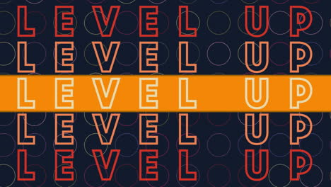 animación de texto de nivel repetido sobre círculos de colores sobre fondo negro