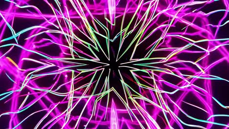 colorful neon light trails intertwining and converging, forming a dynamic star shaped pattern against a dark background, creating a vibrant and energetic visual symphony