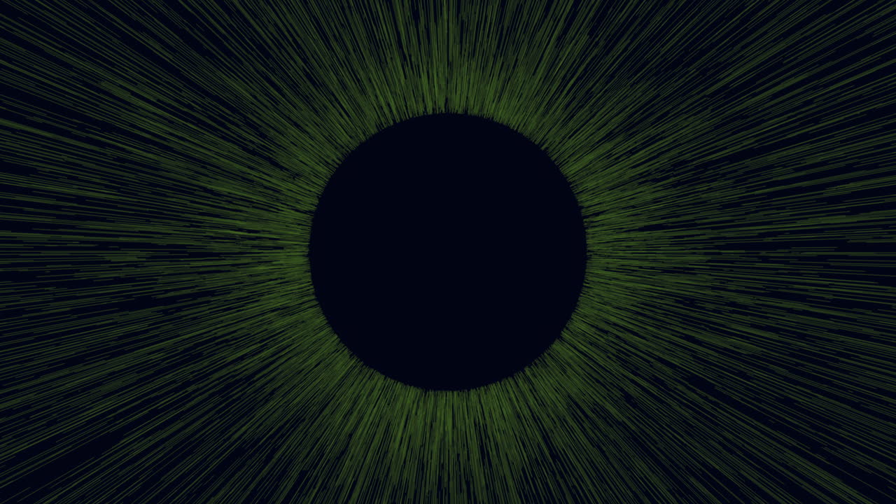 arte abstracto círculo negro dinámico con líneas radiantes verdes vibrantes