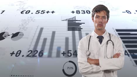 Animation-of-financial-data-and-graphs-over-caucasian-male-doctor