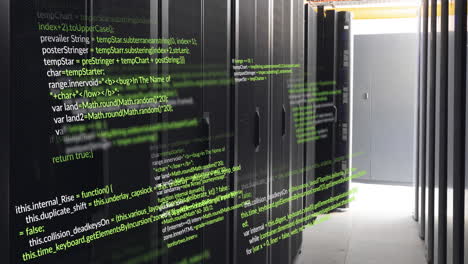 animación del procesamiento de datos contra la sala de servidores de computadoras