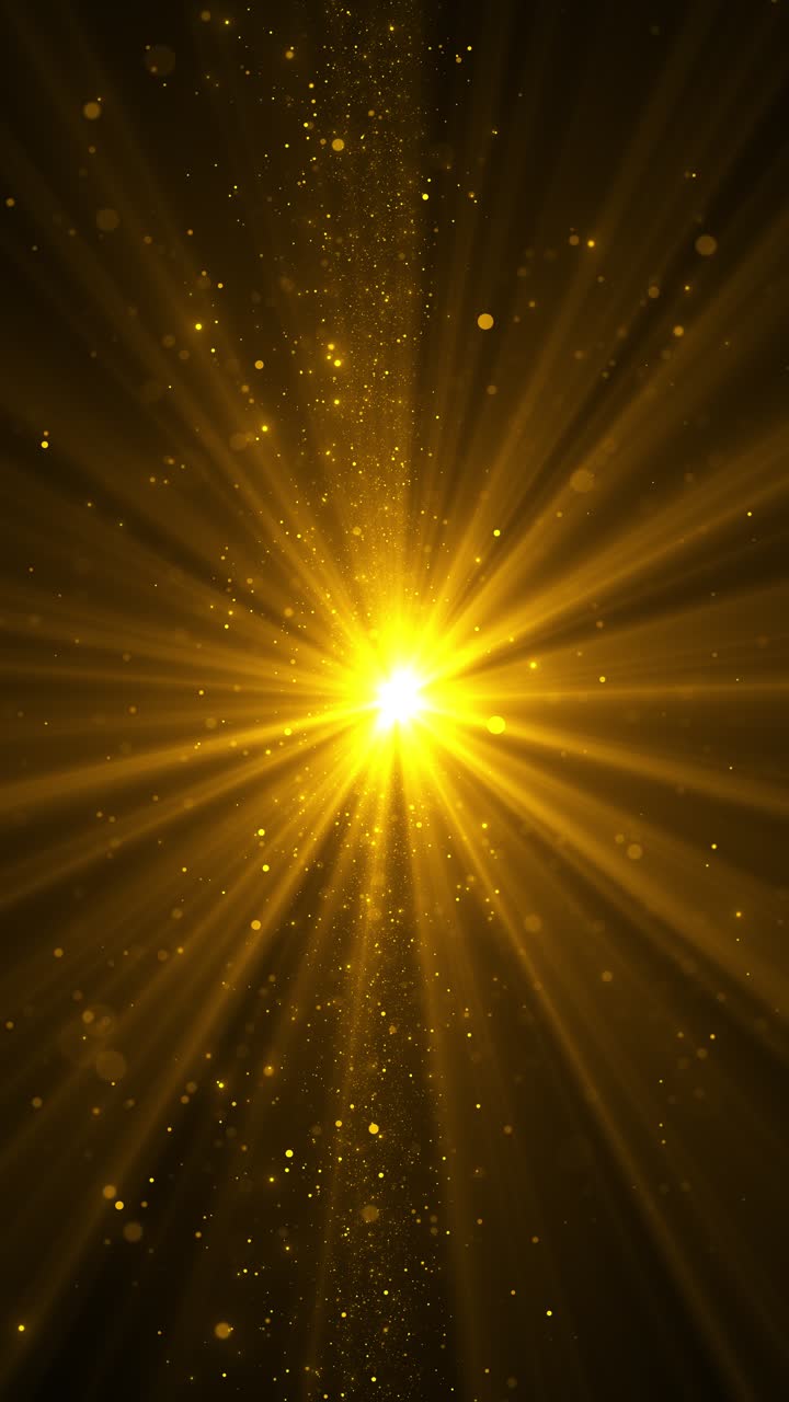 Rayos de partículas doradas en movimiento ascendente, luz de partículas de oro ascendiendo, cuadrados tecnológicos 3D para premios