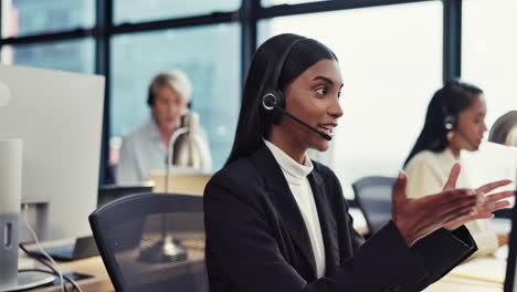 Woman,-call-center-and-consulting-with-headphones