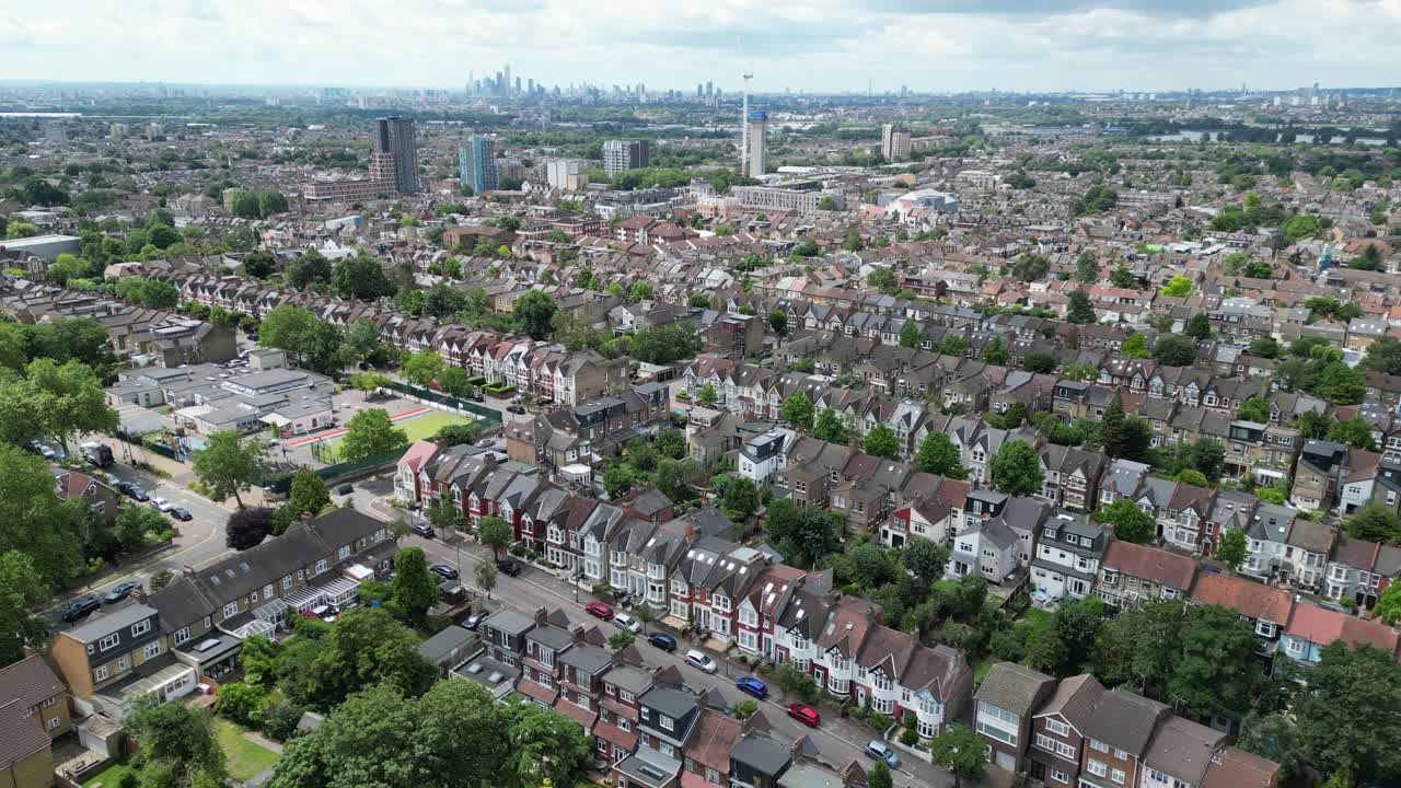 walthamstow este de londres reino unido calles y casas avión no tripulado, aéreo