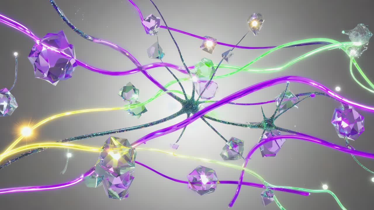 Abstract Neural Network Connections with Glowing Lines and Crystals
