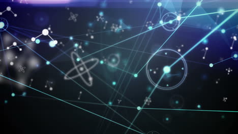 animación de la red de conexiones con moléculas en espacio digital negro y azul