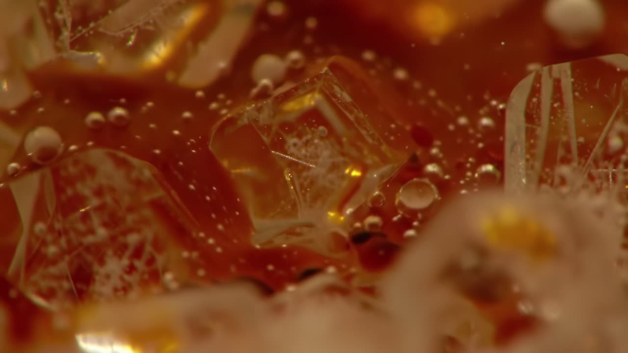 Ice Cubes Glistening Under Soft Light in a Clear Container