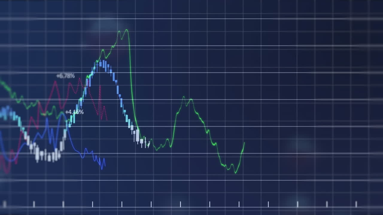 Animation of multi colored graph with numbers over floating infected cell on abstract background