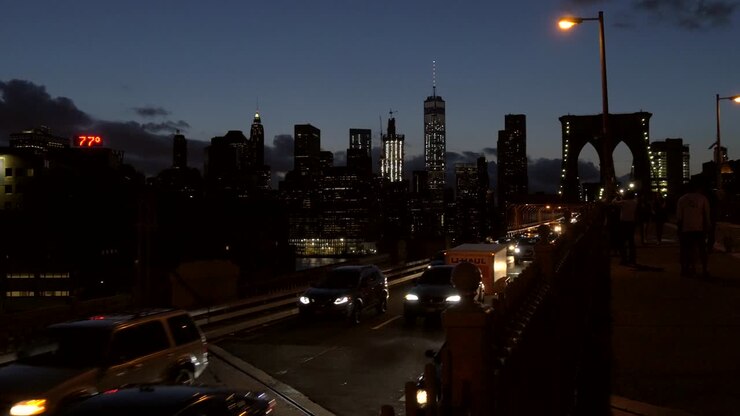 Traffic Moving Away From Downtown Manhattan at Night