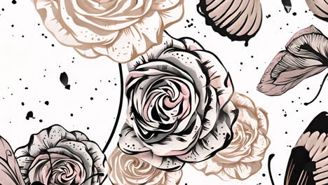 roses and butterflies animation with intricate details and soft color palette