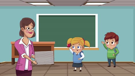 maestra linda con estudiantes en el aula