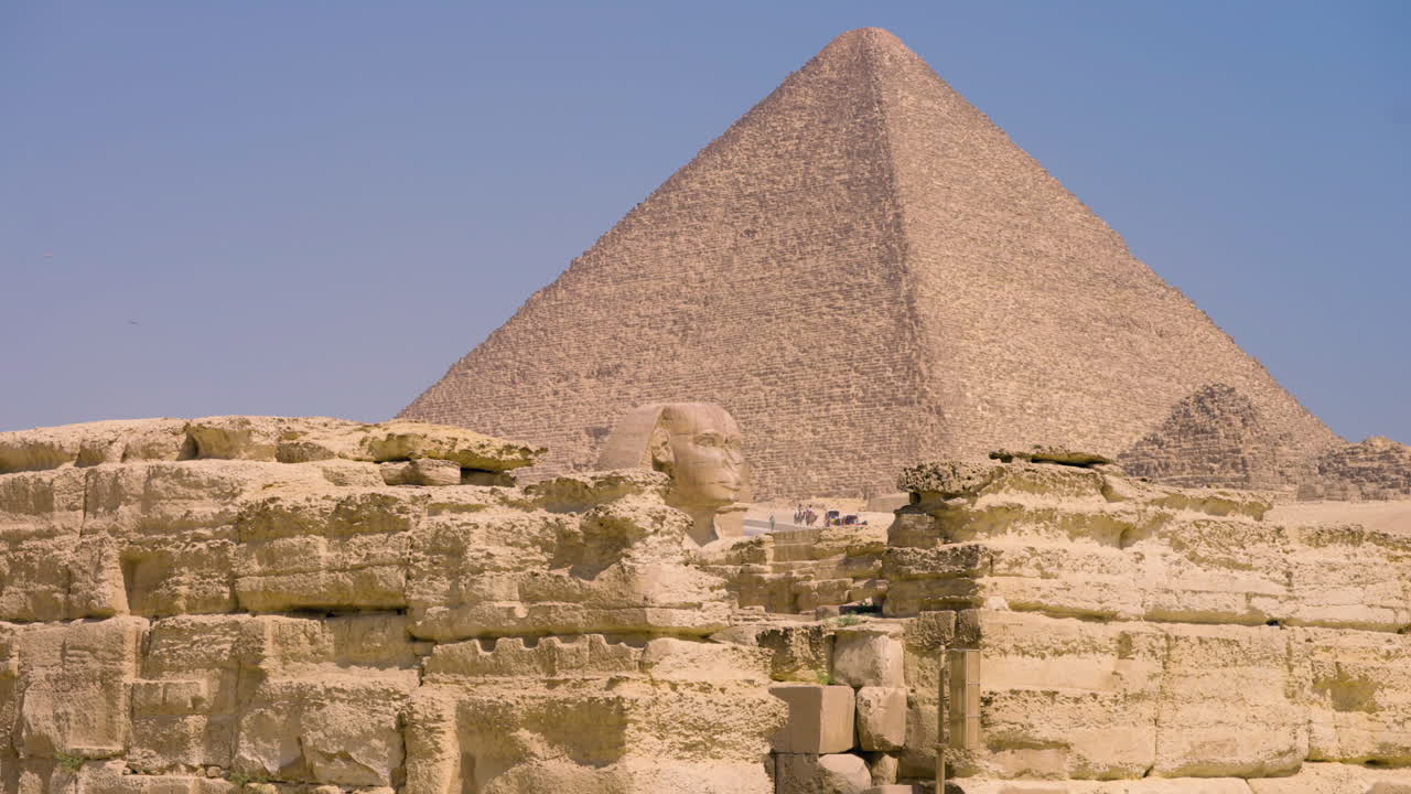 Limestone Statue Of The Great Sphinx of Giza Monument in Egypt. Static Shot