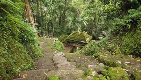 Lush-Forest-Jungle-Entrance-of-Goa-Garba-Temple,-Bali,-Indonesia,-Balinese-Ancient-Stone-Architecture-from-12th-Century,-Sacred-Hinduism,-Peaceful-and-Meditative-Asian-Atmosphere