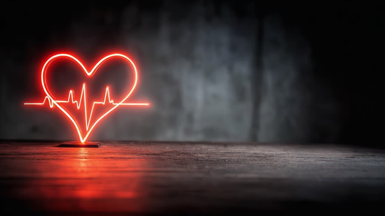 A Creative Depiction of Health and Vitality: A Neon Heart with Pulse Waveform Illustrating Emotional Connection and Well-being