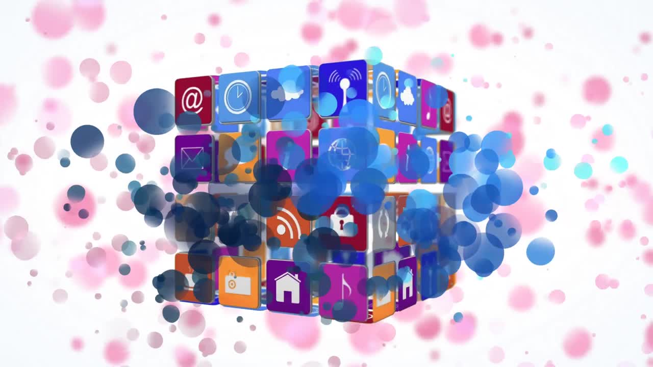 интернет-иконки на кубе с световыми эффектами bokeh