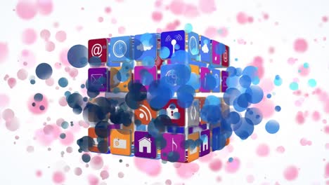 iconos de internet en un cubo con efectos de luz bokeh