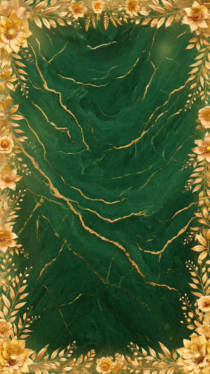 Sfondo Elegante Matrimonio Marmo Smeraldo Floreale Oro Lusso Centro Vuoto 4K