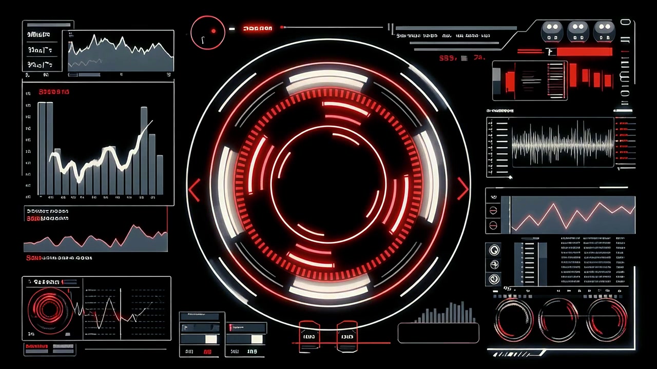 Futuristic Digital HUD Interface with Dynamic Data Visualization