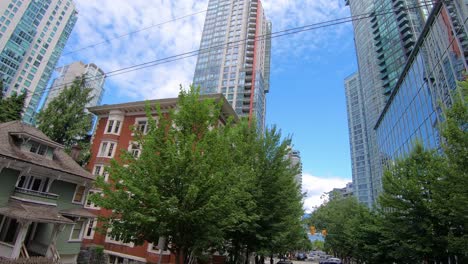 scenic cityscape low pov of high raising buildings in seatlle, us